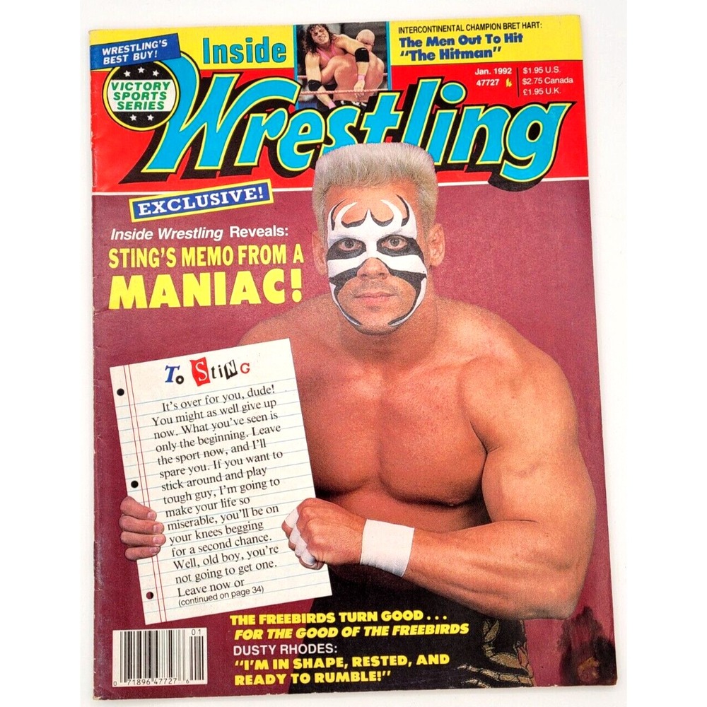 INSIDE WRESTLING JAN 1992 STING DUSTY RHODES THE FREEBIRDS BRET THE HITMAN HART